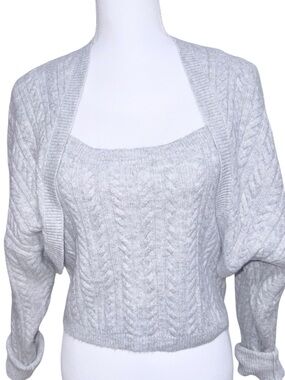 Express Light Gray Cable Knit Cardigan Sweater Set